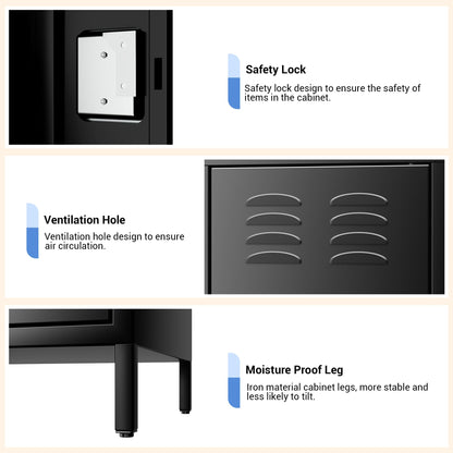 GAOMON Metal Lockers - 3 Doors Lockable Storage Locker, Sturdy Steel Cabinet with Shelves, Space-Saving Design for Home, Gym & Fire Department, Black