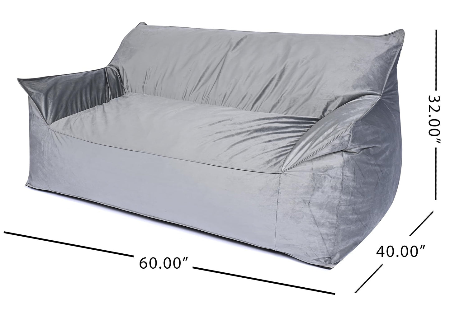 Foamma Bean Bag Sofa Chair, Gray - Bean Bag Chair with Armrests, Bean Bag Couch with High-Density Foam, Reading Chair, Lounge Chair for Bedroom, Large Bean Bag Chairs for Adults - 40" x 60" x 32"
