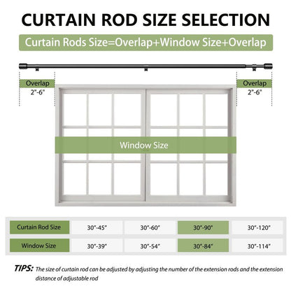 5/8” Diameter Curtain Rods 30-90 Inch, for 30-84 Inch Windows, Adjustable Splicing Black Curtain Rods for Windows with Brackets, Window Rod Long Small Curtains Rod