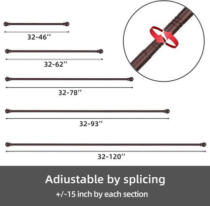 GXOACKJ Heavy-Duty Metal Curtain Rods - 2 Pack Brown, 66 to 120 Inch with Brackets