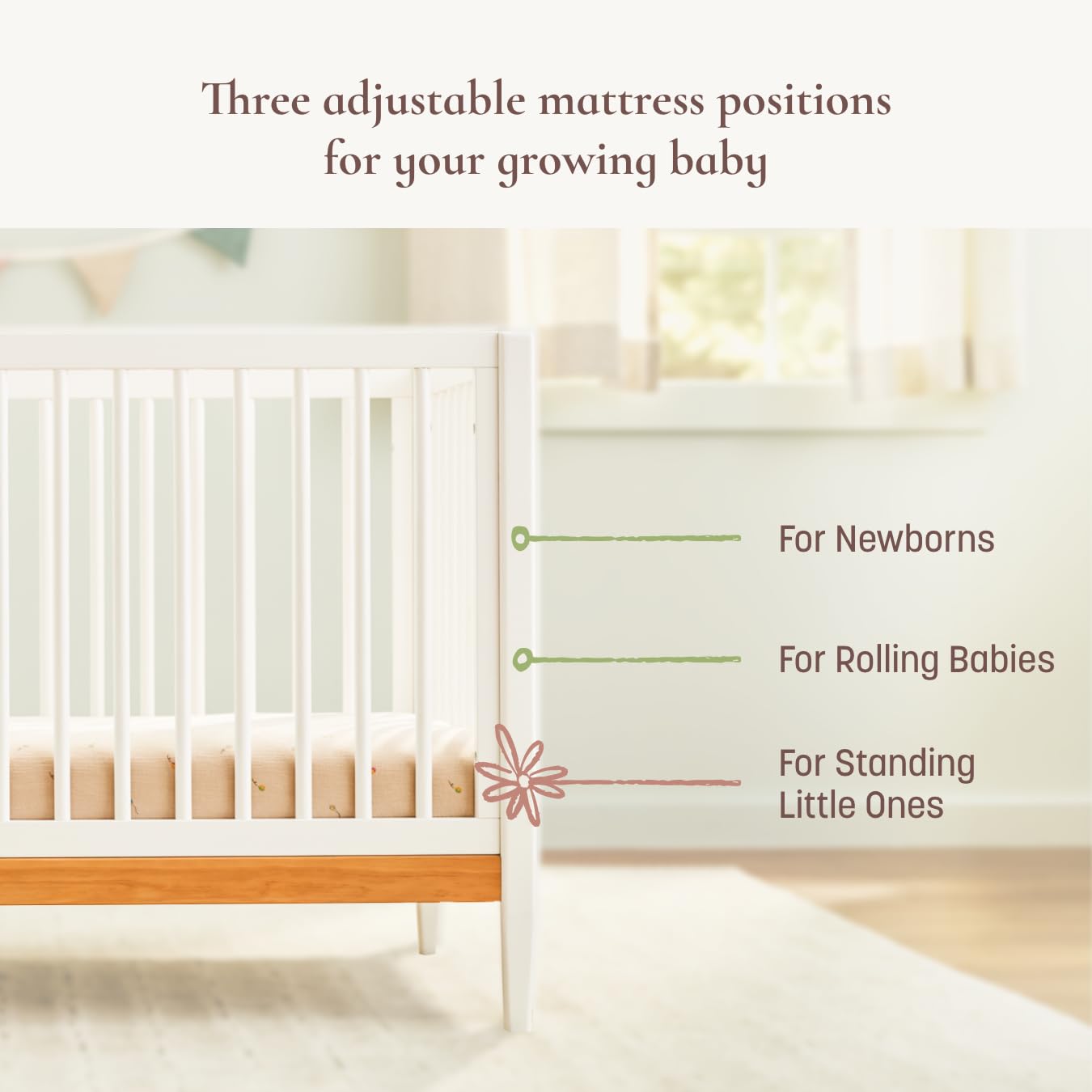 Little Seeds Clover 4-in-1 Convertible Crib, True White/Natural