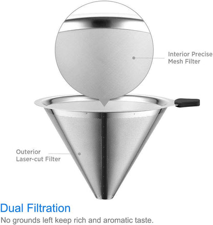 Boxtree Pour Over Coffee Maker Set with Reusable Stainless Steel Drip Filter, Glass Carafe & Permanent Filter