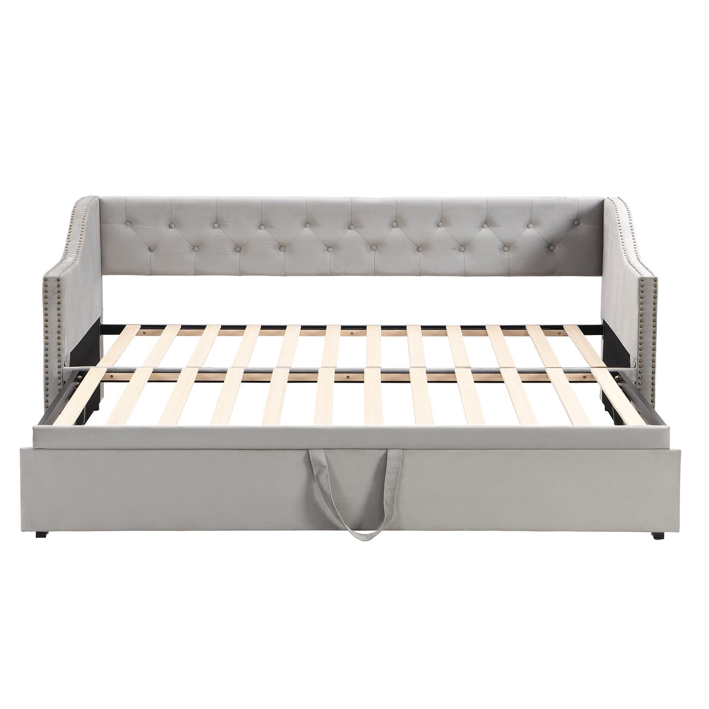Twin Size Upholstered Daybed with Pop up Trundle,Velvet Day Bed Frame with Extendable Trundle,Twin to King Daybed,Tufted Sofa Bed for Bedroom,Living Room,Guest,Gray