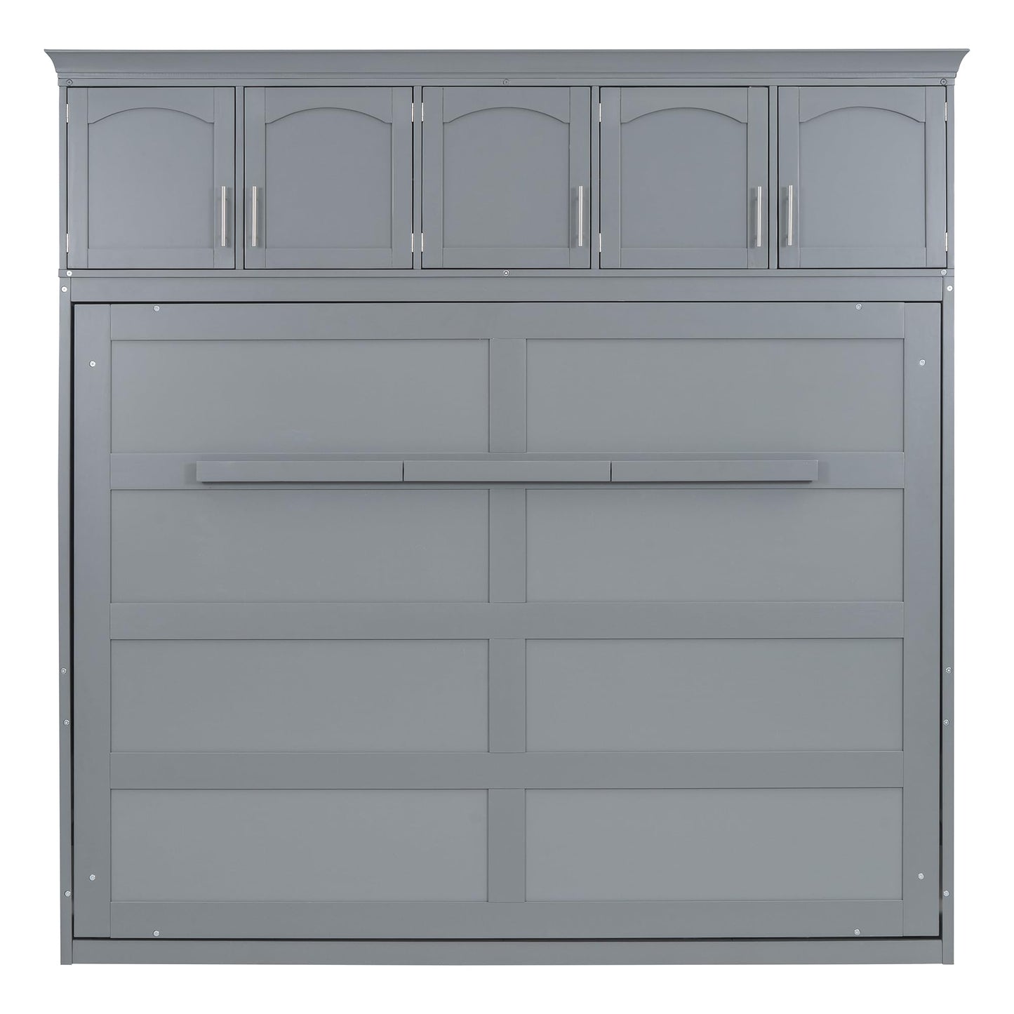 YOPTO Full Size Murphy Bed Cabinet,Folding Wall Bed Frame with Top Storage Lockers,Hidden Platform Bed Chest W/Wood Slats Support,Space-Saving,Easy Assembly,for Bedroom,Guest Room,Home,Office,Gray