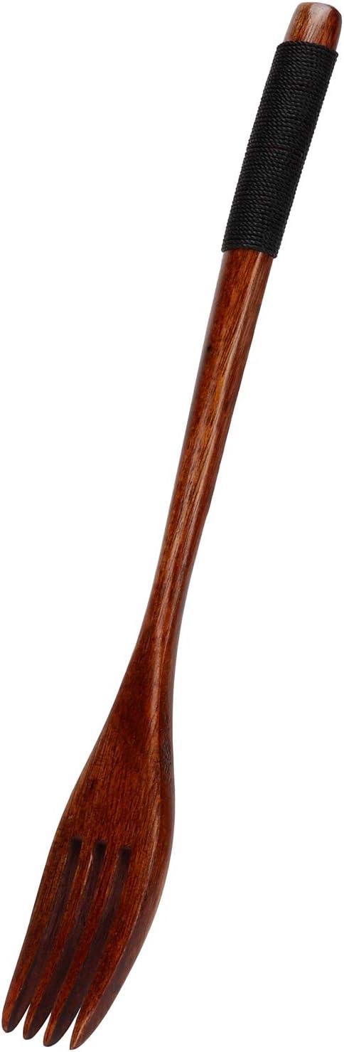 Wooden Spoon Fork, Long Handle Fork for Japanese Dinnerware, Camping Outdoor Kitchen Cooking