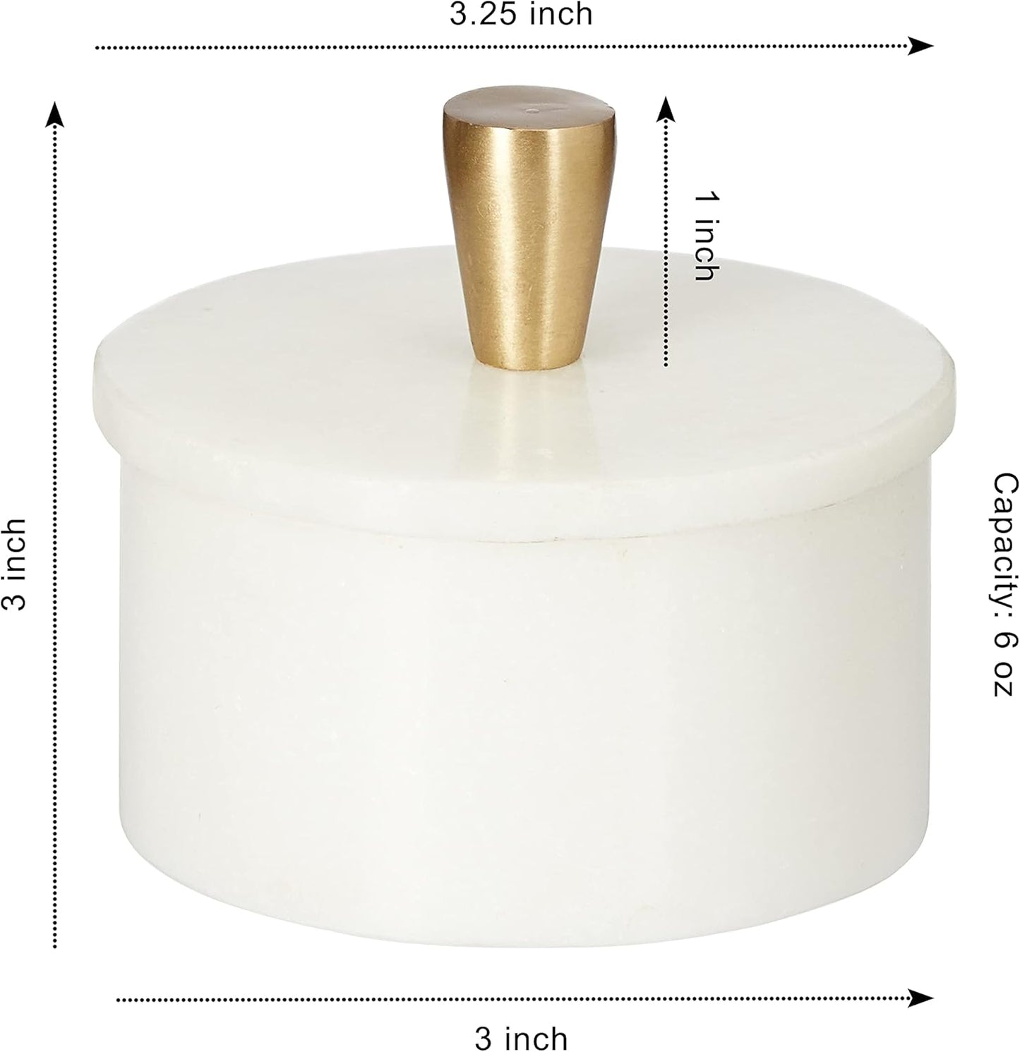 Queenza White Marble Salt Cellar with Lid and Brass Knob, 3 Inch Salt and Pepper Bowls, Kosher Salt Holder for Gifts