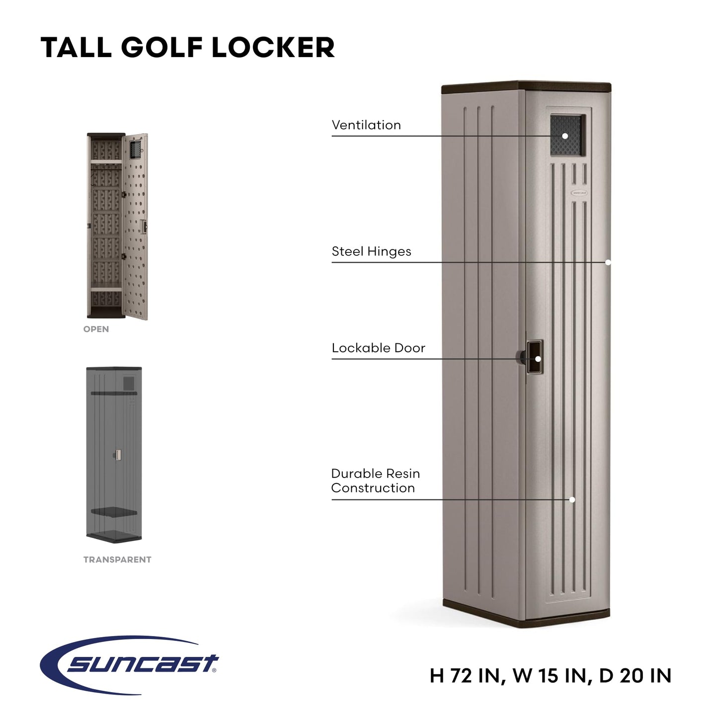 Suncast Garage and Golf Storage Organizer – Golf Rack and Bag Storage, Hall Tree with Shoe Cubby, Heavy-Duty Resin Locker Cabinet with Adjustable Shelves, Lockable, for Golf Equipment, Made in the USA