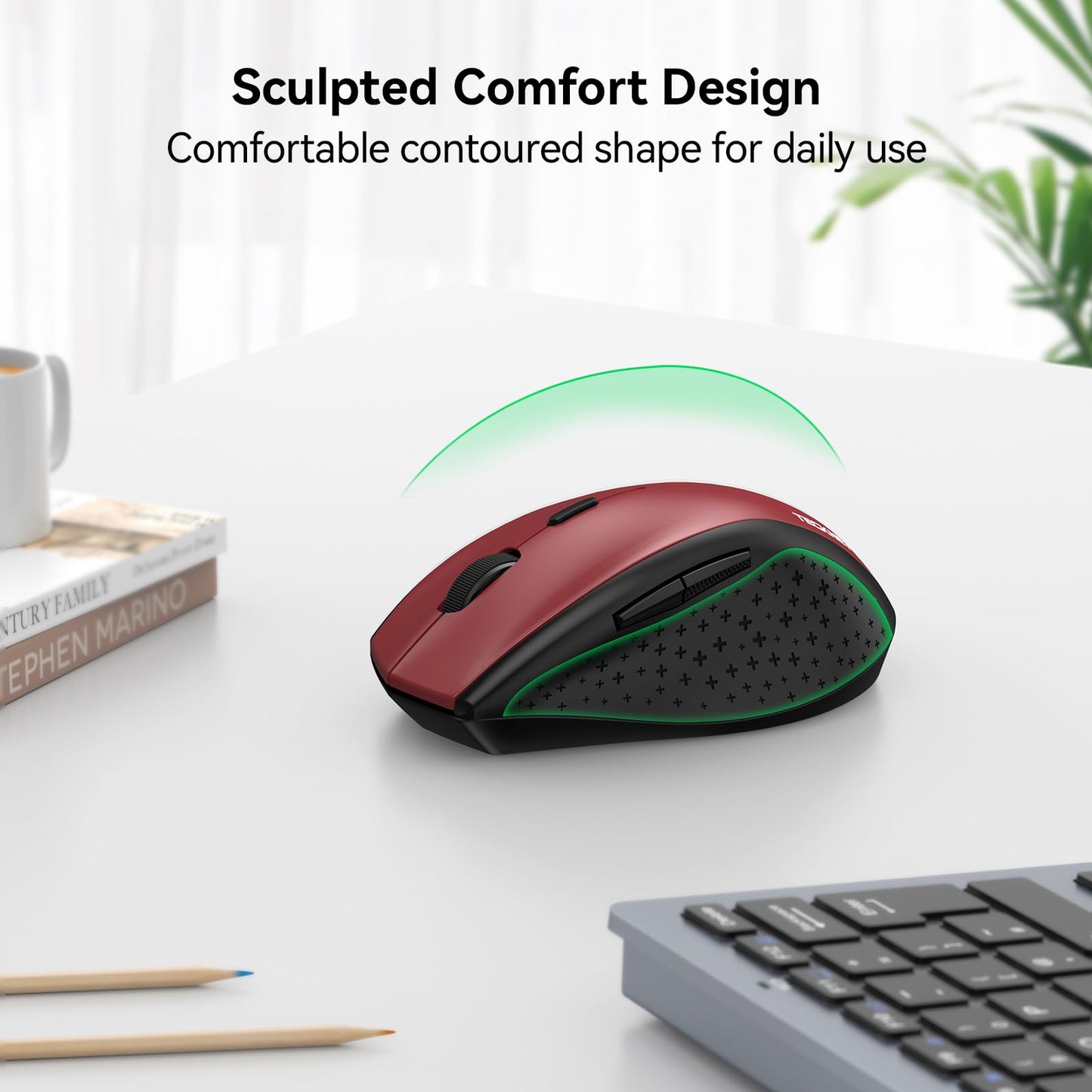 TECKNET Wireless Mouse Rechargeable,Mouse for Laptop Computer,2.4G USB Computer Mice Wireless,6 Button 6400 DPI Ergonomic Silent Mice,Portable Cordless Travel Mice-Wide Compatibility