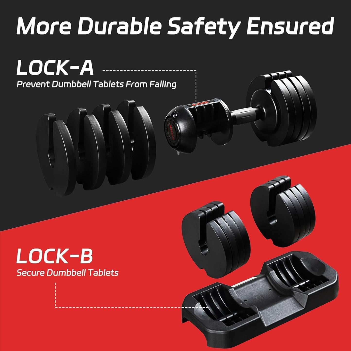 ALTLER Adjustable Dumbbell Set, 52LB Pair with Tray for Workout Strength Training Fitness, Adjustable Weight Dial Dumbbell with Anti-Slip Handle and Weight Plate for Home Exercise