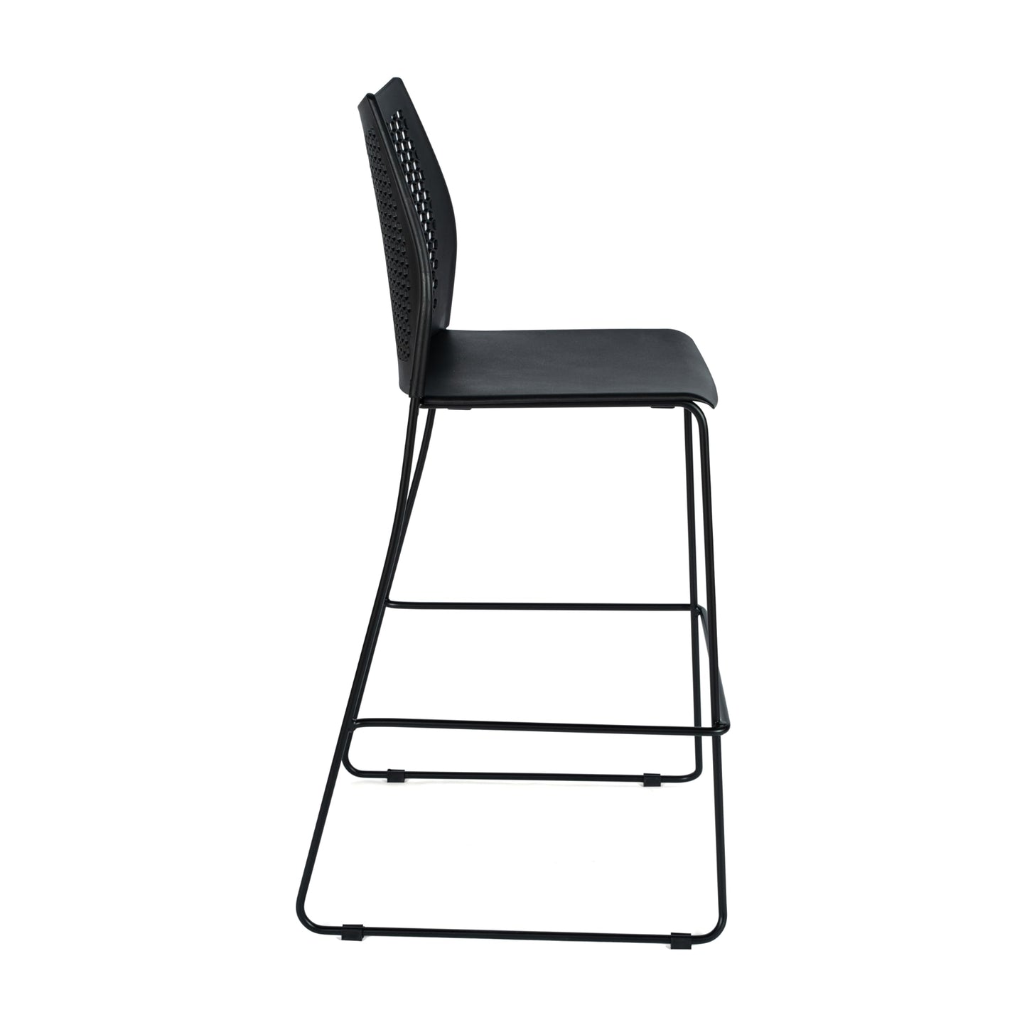 Flash Furniture Hercules Stacking Bar Height Stool with Vented Backrest and Black Powder Coated Steel Sled Base with Integrated Footrest, Commercial Portable Stool, Set of 3, Black