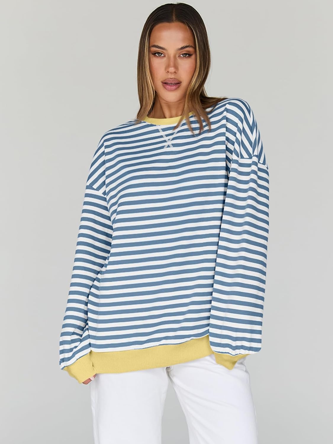 Trendy Queen Oversized Sweatshirt for Women 2025 Fall Crewneck Striped Long Sleeve Shirts Hoodies Cute Top Y2K Outfits