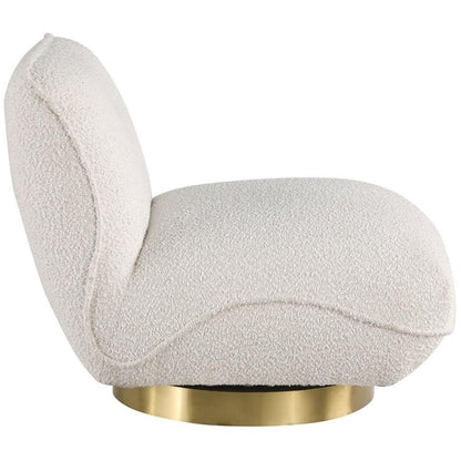 Meridian Furniture 492Cream Geneva Collection Modern | Upholstered Swivel Accent Chair with Rich Cream Boucle Fabric, Brushed Gold Metal Base, Solid Wood Frame, 29" W x 35" D x 27.5" H, Cream