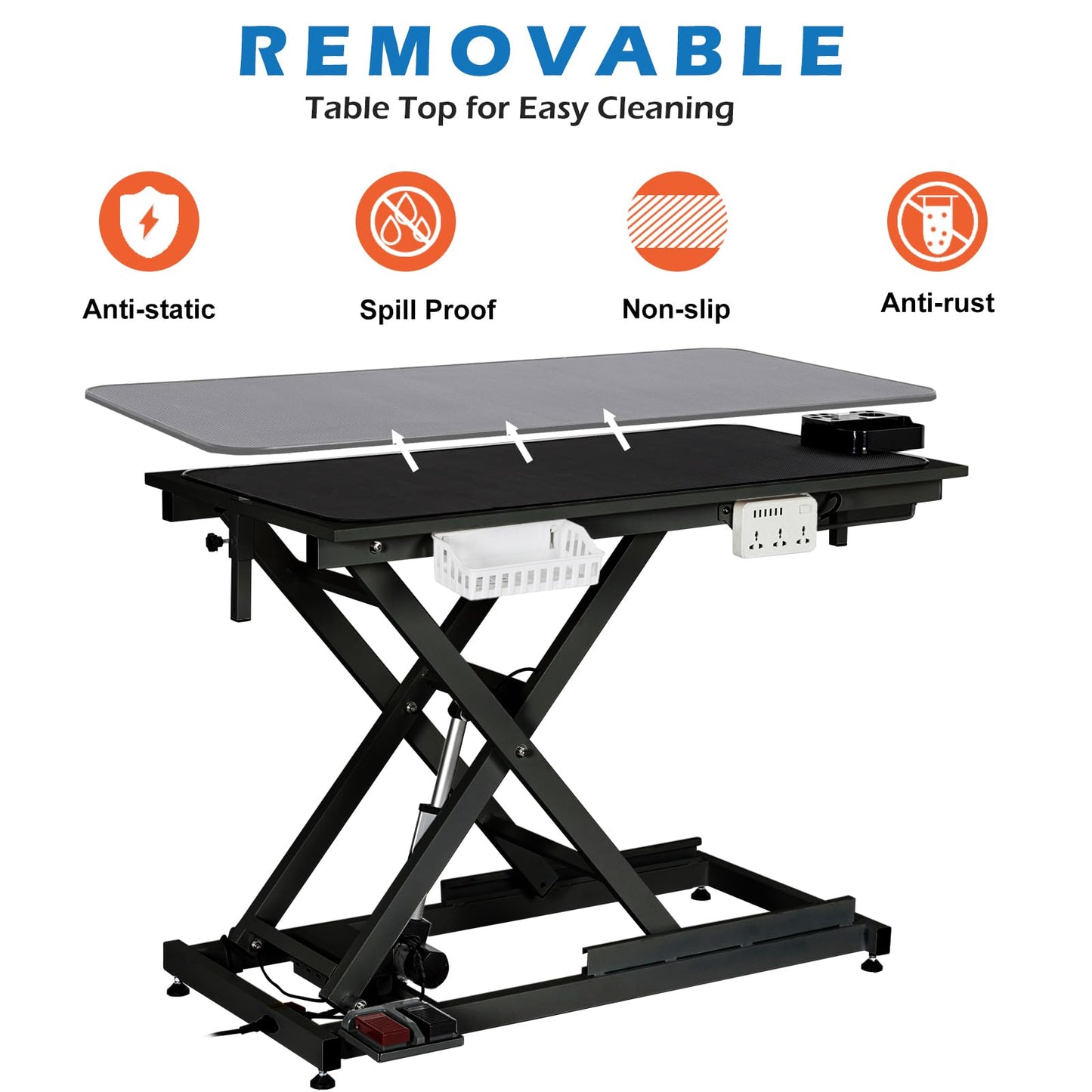 GarveeTech 50" Dog Grooming Table, Electric Hydraulic Grooming Table for Large Dogs or Small Dogs, Aluminium Overhead Arm, Anti Slip Tabletop, 6 USB Ports, Home & Salon Use, Max Capacity 330Lb, Black