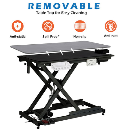 GarveeTech 50" Dog Grooming Table, Electric Hydraulic Grooming Table for Large Dogs or Small Dogs, Aluminium Overhead Arm, Anti Slip Tabletop, 6 USB Ports, Home & Salon Use, Max Capacity 330Lb, Black