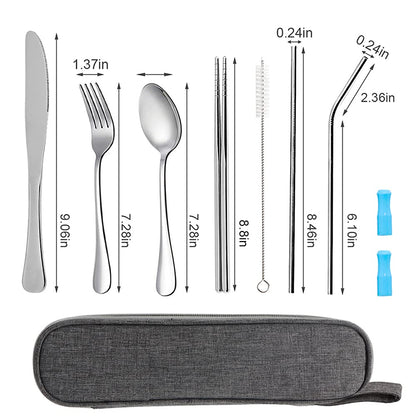 [Together Save 5%] Travel Utensils Set with Case Reusable Stainless Steel Cutlery Set