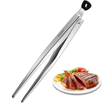 Huakai Locking Stainless Steel Kitchen Tongs, 12-inch Grill Tongs,Heat-Resistant up to 600°C, Precision Serrated Tip Design,Easily Grab and Flip Toss Steaks, Bread, Pizza, Salads, and Grilled Foods