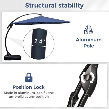 Grand patio 12 FT Patio Cantilever Umbrella Outdoor Large Round Aluminum Offset Umbrella Base Included for Deck Yard (Navy Blue, 12 FT)
