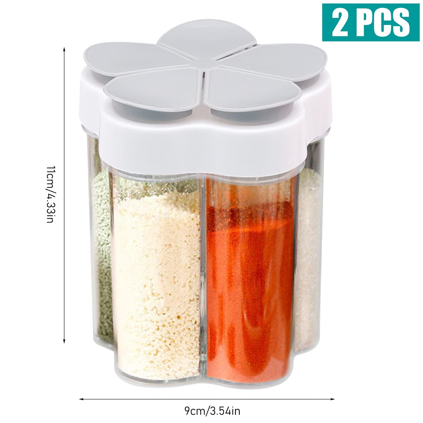 inheming 2 PCS Travel Spice Jars, 5-in-1 Seasoning Containers, Clear Plastic Condiment Bottle for Camping, Hiking, BBQ, Picnic