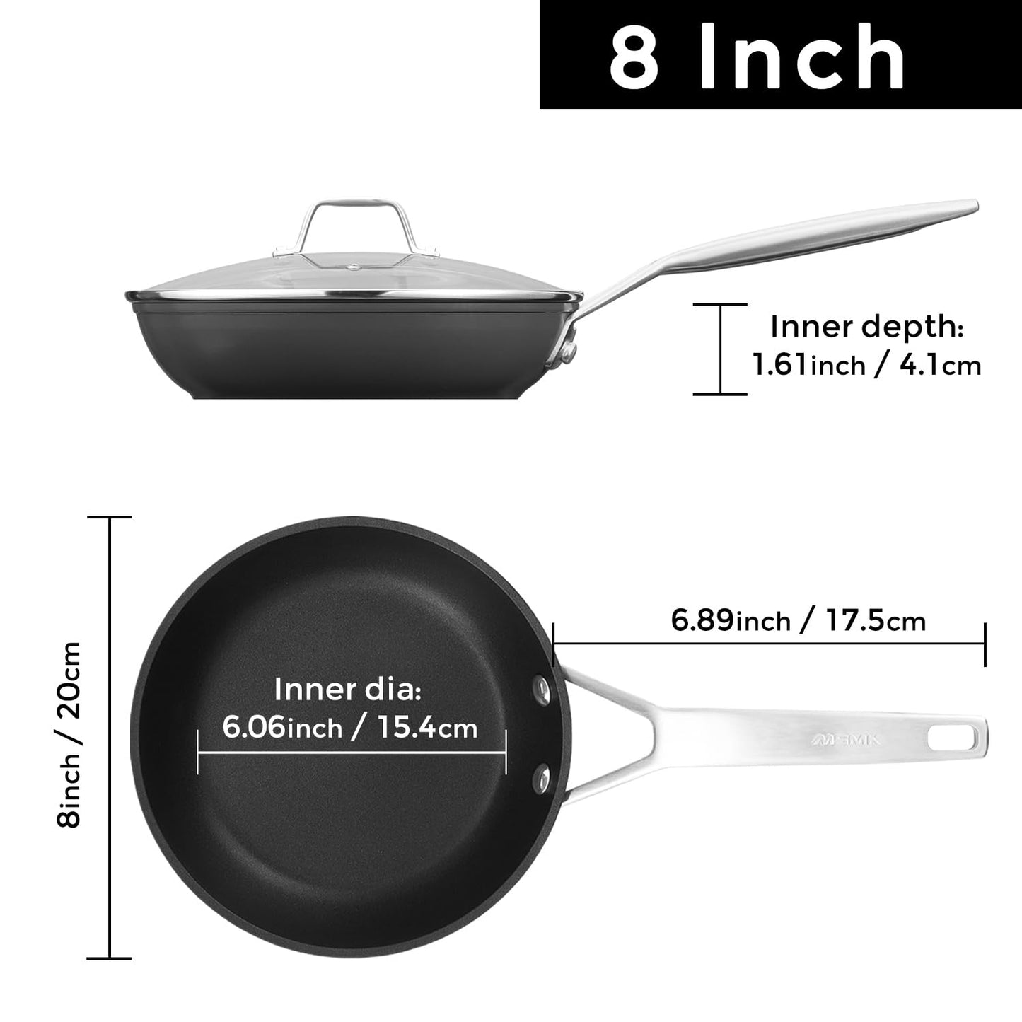 MsMk 8 inch Small Frying Pan with Lid, Burnt also Non stick Omelette pan, PFOA Free Non-Toxic, Scratch-resistant, for gas, electric and induction