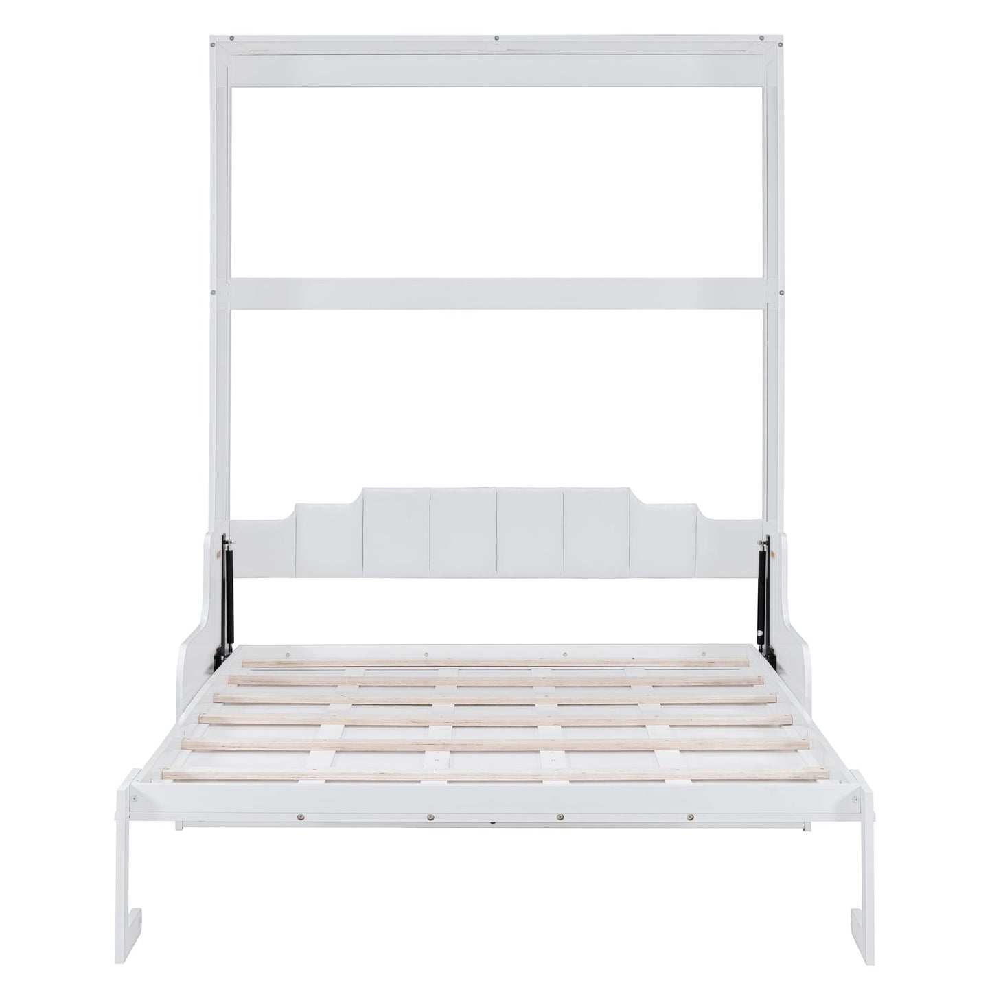 Merax Queen Size Murphy Bed Frame, Modern Wall Bed Can Be Folded into Cabinet, Chair with Cushion, White