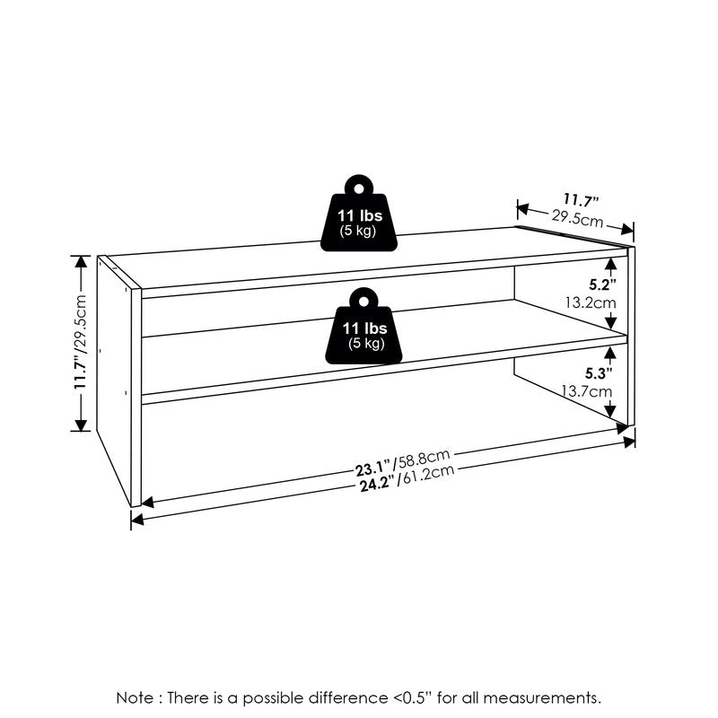 Furinno FANO Shoe Rack, 24-Inch Width 2-Tier Shoe Organizer, Stackable Shoes Storage, 11.7 x 24.2 x 11.7, for Closet Entryway, Office, Garage, White
