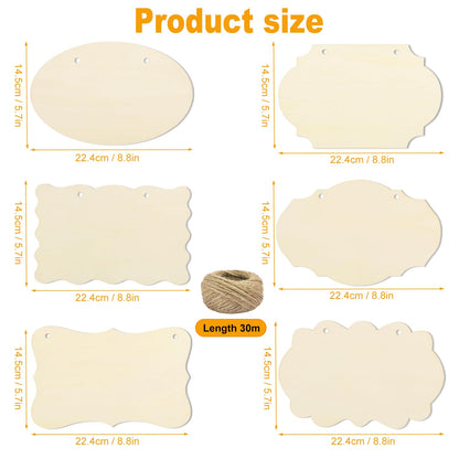 48 PCS Unfinished Rectangle Hanging Signs, 8.8 x 5.7 Inch Wood Slices, Blank Signs for Crafts, Door Hangers for DIY Crafts, Painting, Writing, Wood Burning, and More by GNIEMCKIN