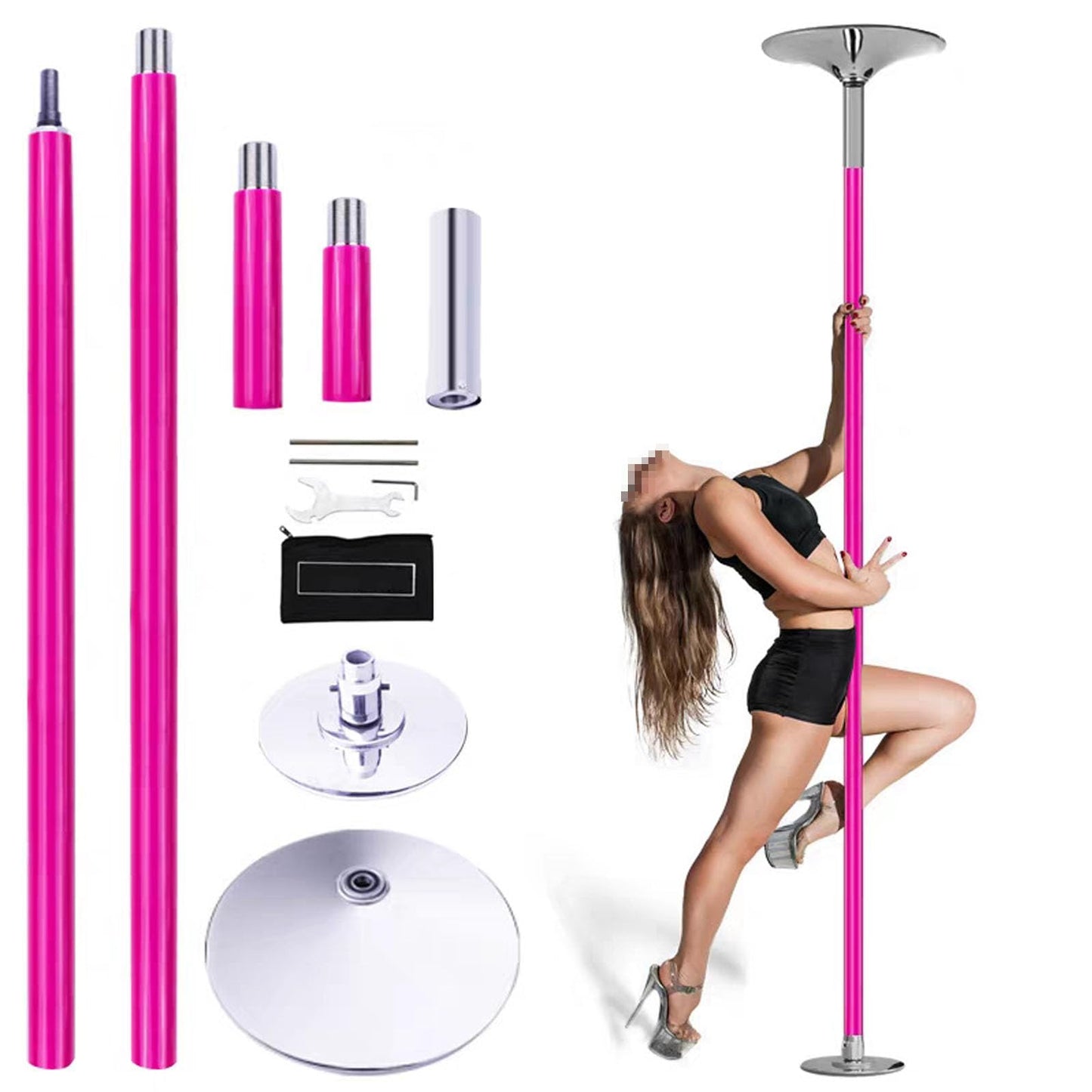 Vttui Silicone-Grip Portable Dance Pole – 360° Rotating Home Fitness Pole with Easy-Move Base for Dance Studio & Practice(Color:Pink)