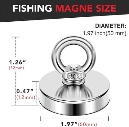 DIYMAG Neodymium Fishing Magnet - 350 Lbs Pulling Force with Countersunk Hole | 1.97 Inch Diameter for River Retrieval