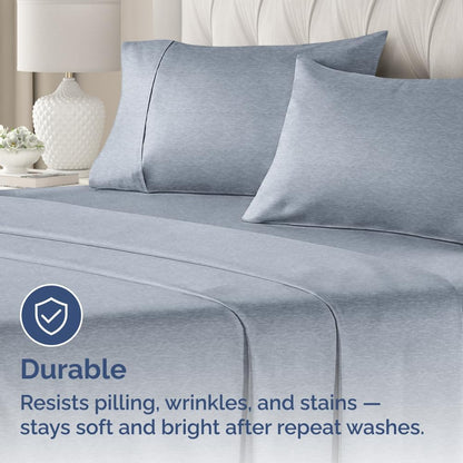 Standard Pillow Cases Set of 2 | Ultra-Soft Hotel Quality, Wrinkle-Free & Stain Resistant - Heathered Blue