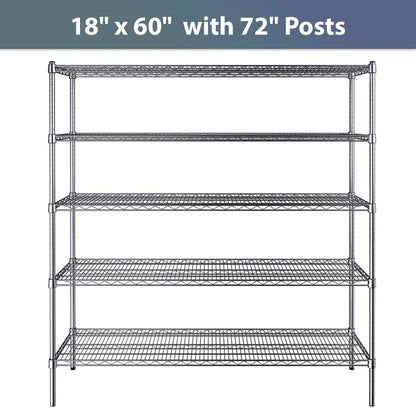 Zedfire 18" x 60" NSF Chrome 5-Shelf Kit with 72" Posts, Commercial Storage Rack Unit, Heavy Duty Storage Shelving, Wire Shelving Kit, Adjustable Rack Strong Steel, Multipurpose Wire Shelf