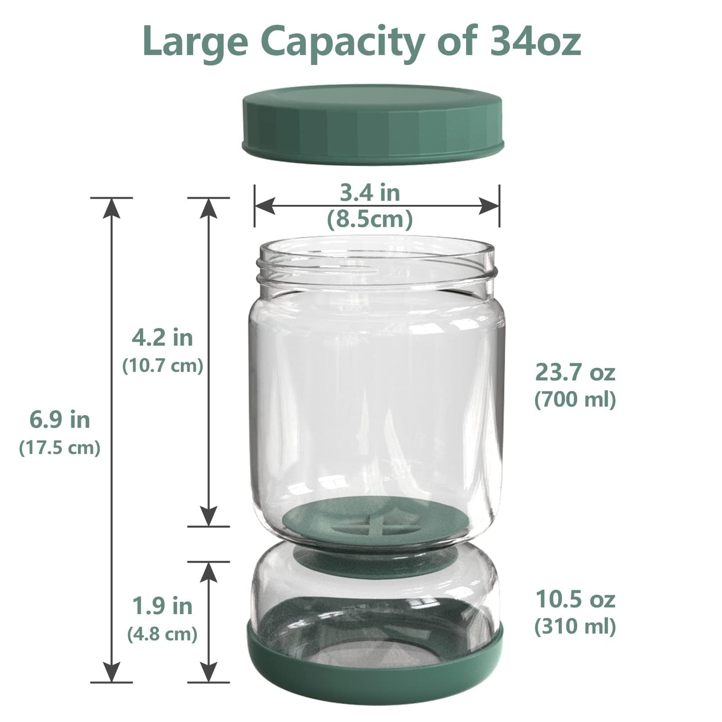 Luvan Glass Pickle Jar, 34oz Pickle Container with Strainer, LeakProof Kraut and Olive Hourglass Jug, Olive Jar with Airtight Lid, Multifunction Jalapeno Container, Gherkin Flip Jar for Fridge