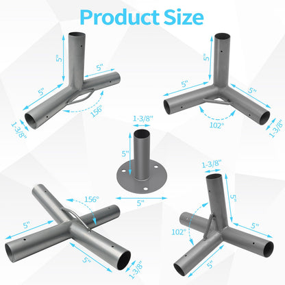 ICITYWALL 6 Leg Carport Kits，Low Peak Canopy Fitting Kit with 1-3/8" ID, Galvanized Steel Carport Connectors, shed Frame kit DIY Project