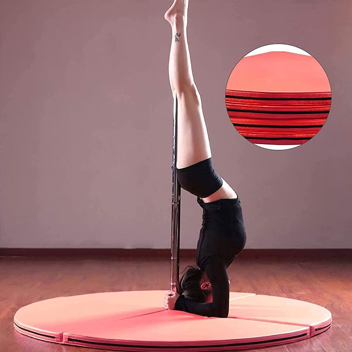 Dxcaicc Pole Dance Mat Round Pole Dance Crash Mat Fitness Exercise Portable Folding Beginner Protection Mat Gymnastic Shock Absorption Safety Mat for Club Party Pub Home,Red,Thickness 10cm