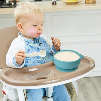 KingKam 2 Pack Baby Bowls with Suction, Silicone Stay up Baby Bowl for Kids and Toddlers, Silicone Bowls and Spoons for Baby Toddler Bowls, Baby Feeding Bowls Set - Blue/Green