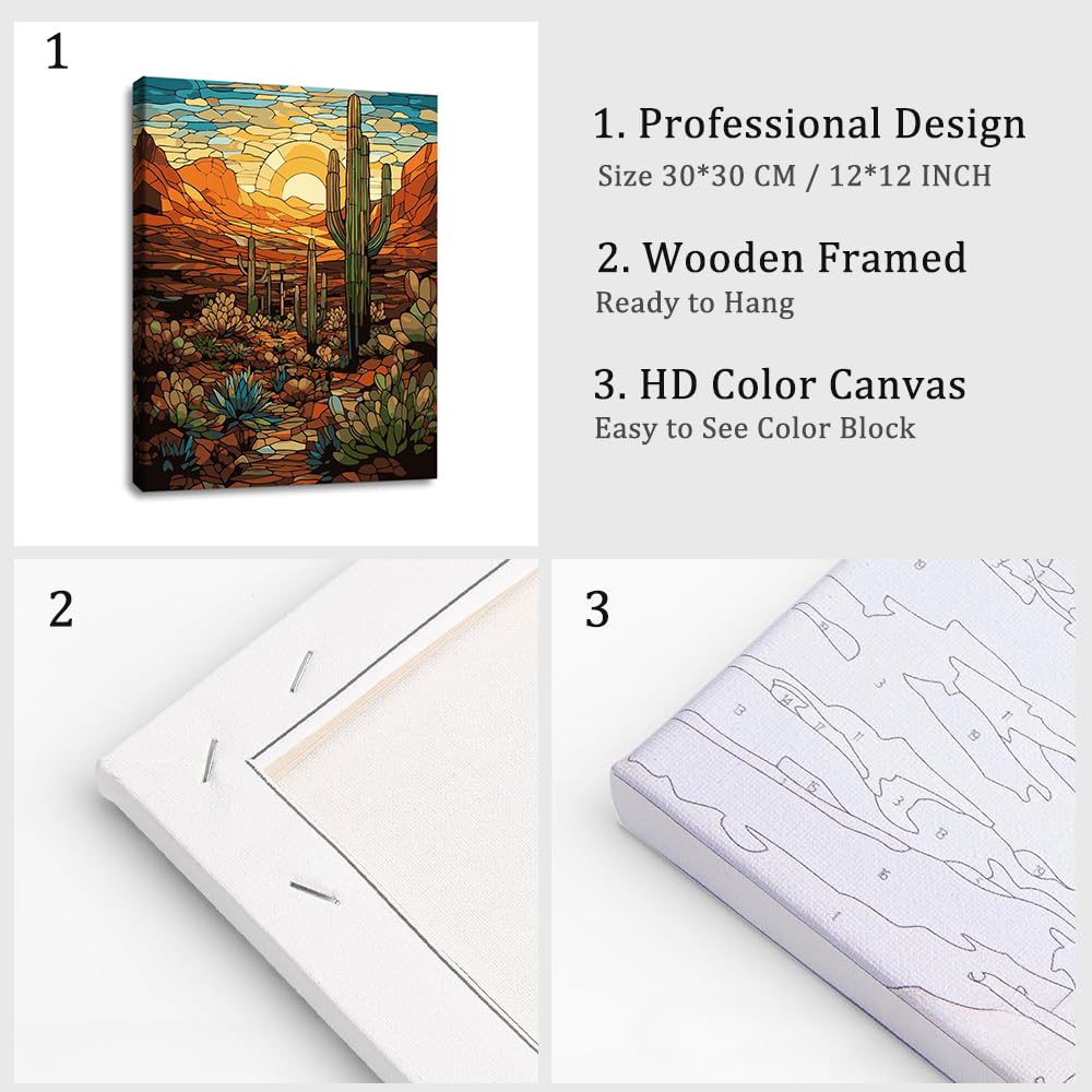 Natuyalo Paint by Numbers for Adults with Framed on Canvas, Wilderness Landscape Paint by Numbers Kits for Beginners, Cactus DIY Acrylic Painting Kits with Frame Ideal Gift (12x16 Inch)