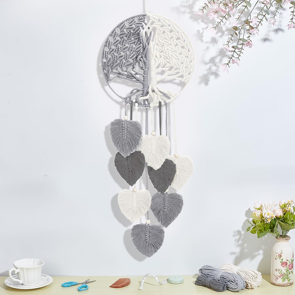 ACRNIGHEET DIY Macrame Kit for Adults Beginners DIY Boho Macrame Leaves Tree of Life Wall Hanging Making Kits with Macrame Supplies Wall Hanging Kit Ornaments for Home Decor Craft Gifts(Grey Series)