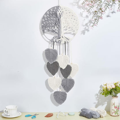 ACRNIGHEET DIY Macrame Kit for Adults Beginners DIY Boho Macrame Leaves Tree of Life Wall Hanging Making Kits with Macrame Supplies Wall Hanging Kit Ornaments for Home Decor Craft Gifts(Grey Series)