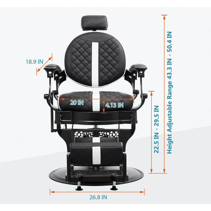 Nolasalon Barber Chair Hair Salon Chair,Heavy Duty 700 LBS, for Hair Stylist Barber Beauty Tattoo Massage(Black White)