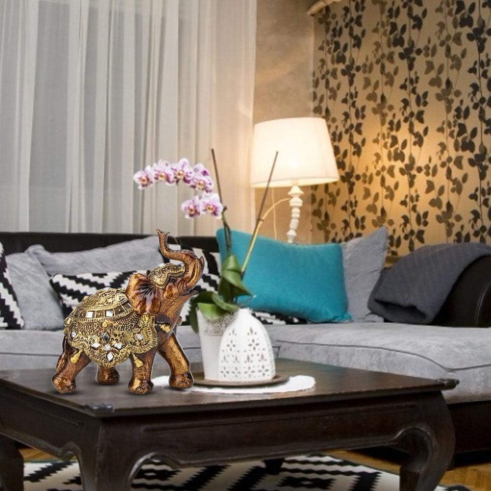 Golden Elephant Statue - Resin & Wood Grain Collectible Figurine, Feng Shui Lucky Sculpture for Home TV Cabinet