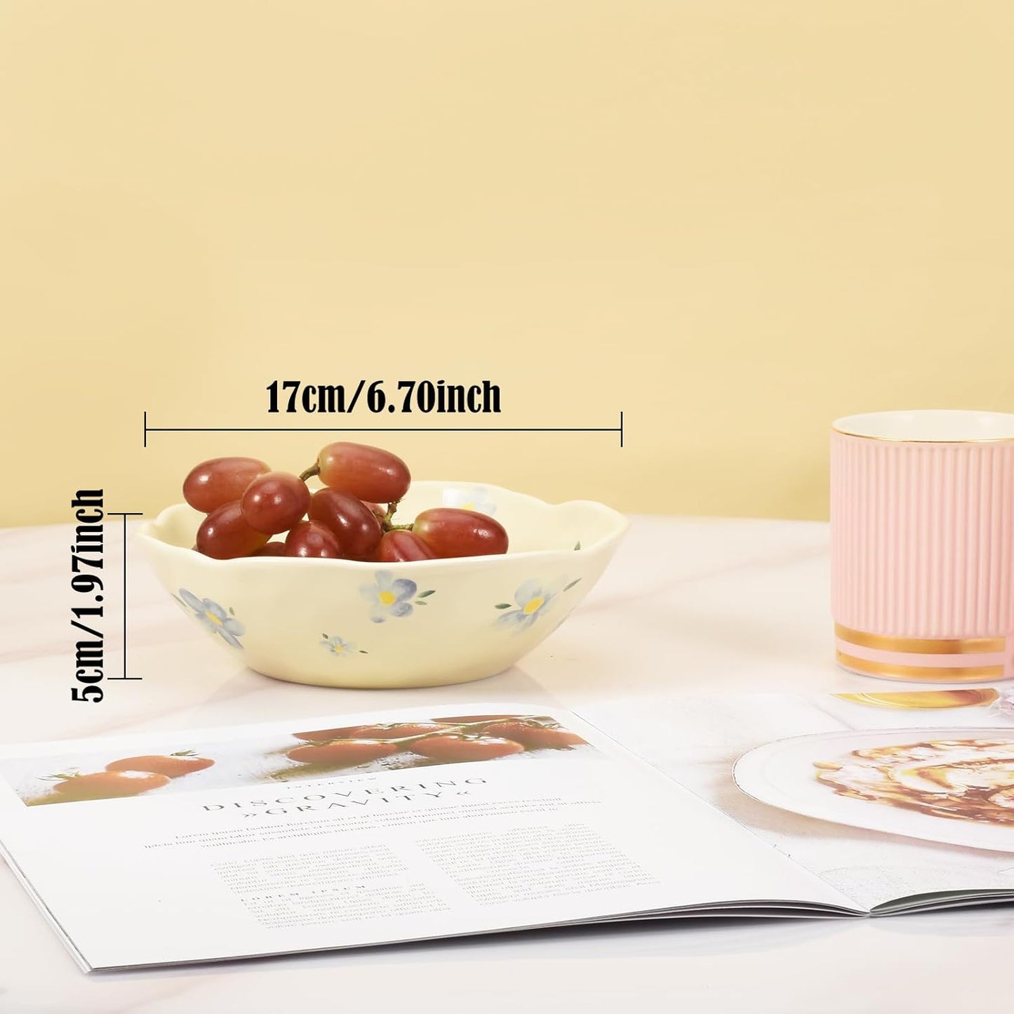 Koythin Salad Bowls, Cute Blue Flower Ceramic Bowl for Pasta, Cereal, Fruit, Soup, Dishwasher & Microwave Safe