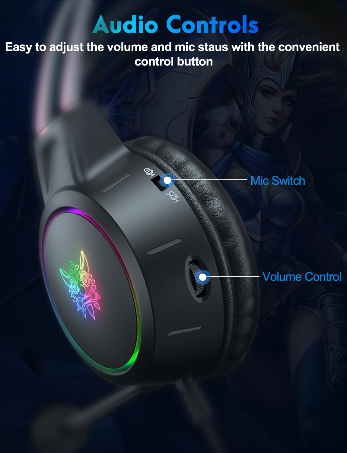 ONITOON Lightweight Gaming Headset with Detachable Cat Ears, RGB Lighting, Wired Over Ear Headphones with Mic for PC, PS4, PS5, Switch, Stereo Surround Sound, Self-Adjusting Headband