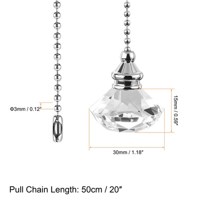 uxcell 20 Inch Ceiling Fan Pull Chain, Decorative Crystal Fan Pull Chain Ornament Extension, 3mm Diameter Beaded Diamond Pendant, Clear 2Pcs