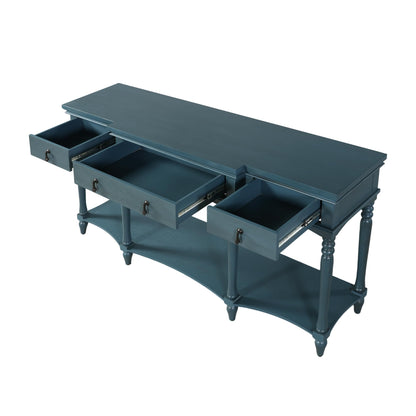 Christopher Knight Home Cally Wood Console Table with Drawers & Bottom Shelf, Narrow Entryway Table with Turned Roman Legs, Traditional Rectangular Wall Table for Living Room Study Hallway, Blue