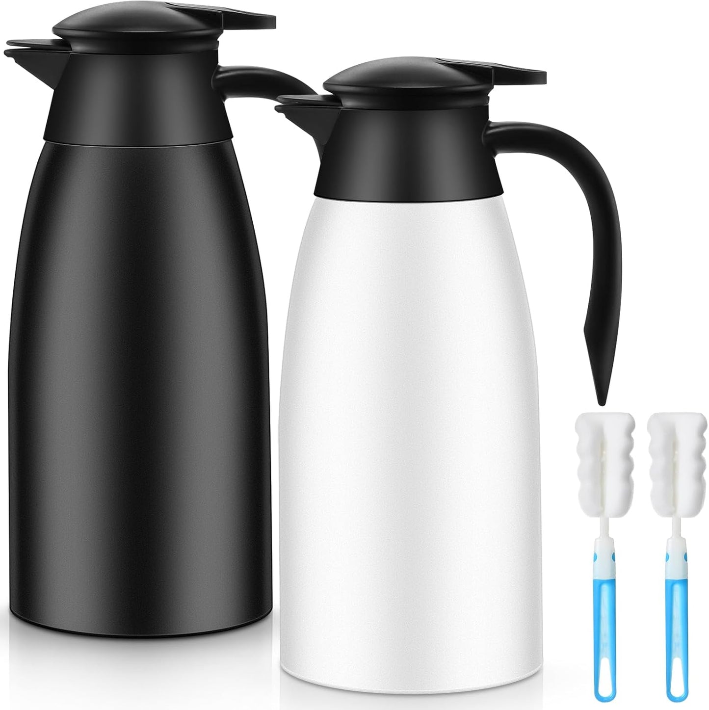 Norme 2 Pcs 68 oz Insulated Stainless Steel Thermal Coffee Carafe for Hot Liquids, Black and White