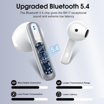 Wireless Earbuds, Bluetooth 5.4 Headphones with 3D Bass Stereo, Bluetooth Earbuds with 4 ENC Noise Cancelling Mic, 40H Ultralight In-Ear Buds USB-C, IP7 Waterproof Earphones for Android iOS, Silver