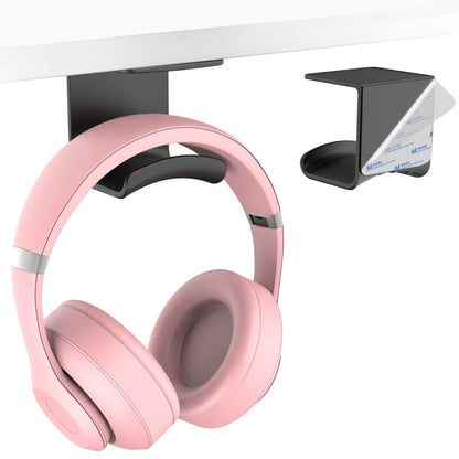 HomeMount Headphone Hook Under Desk - Headphone Holder Under Table, Adhesive Gaming Headphone Stand Hanger Desk Mount for Most Headphone（Black）