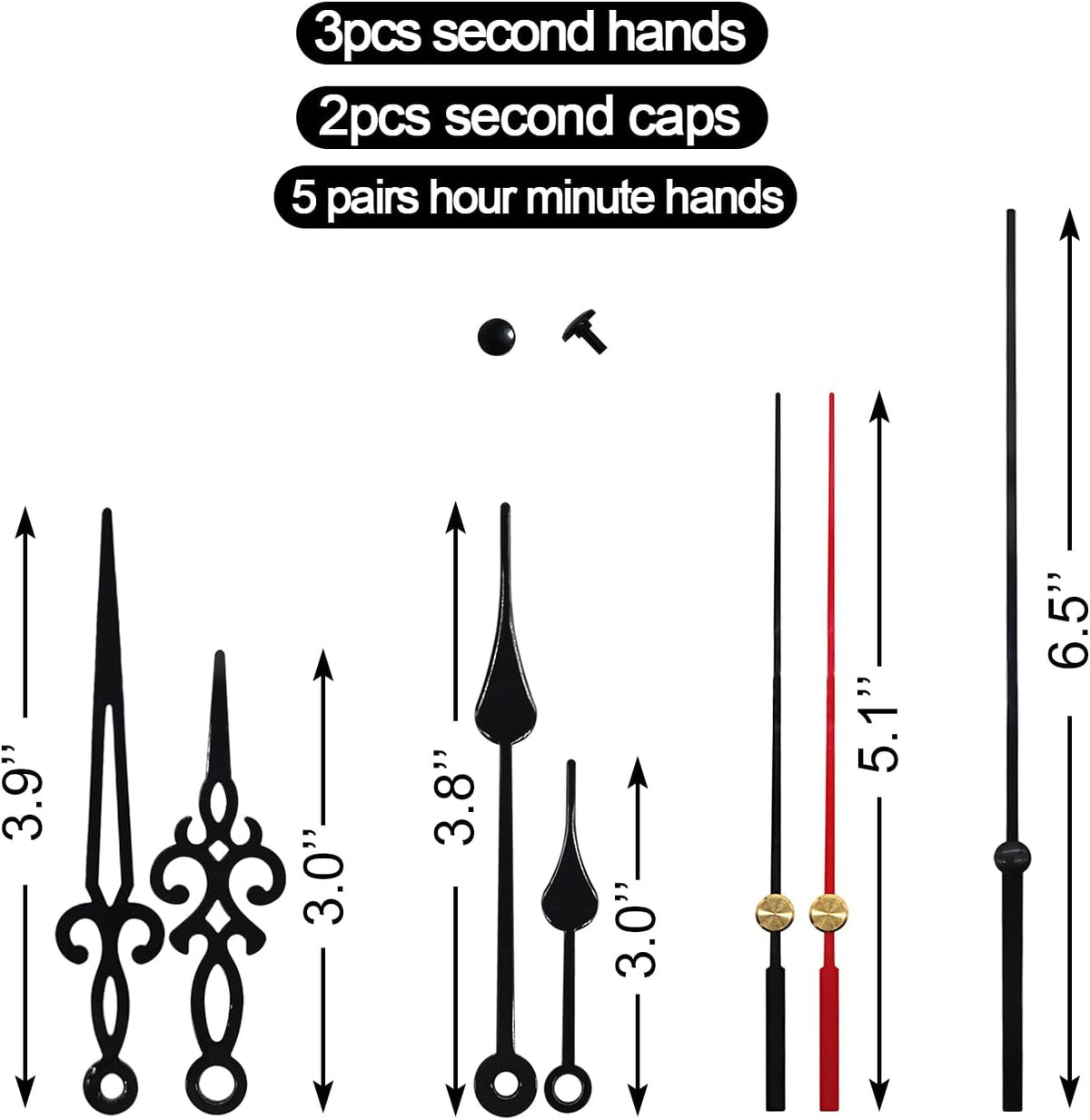 2pcs Silent Quartz Clock Movement, Long and Short Shaft with 5 Sets Hands for DIY Wall Clock