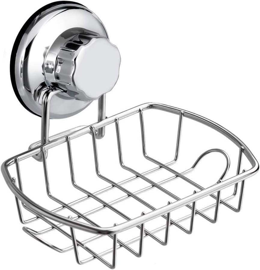 SANNO Suction Soap Dish with Hooks | Soap Holder Saver Tray for Shower, Bathroom, Tub, Kitchen Sink
