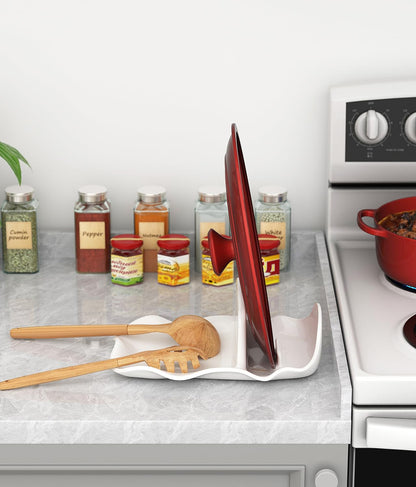 Spoon Rest for Stove Top, Ceramic Pot Lid Holder, Large Spoon Rests for Kitchen Counter, Spatula Rest & Kitchens Utensils Holder, Protects Stove Top and Countertops, Modern Kitchen Accessories