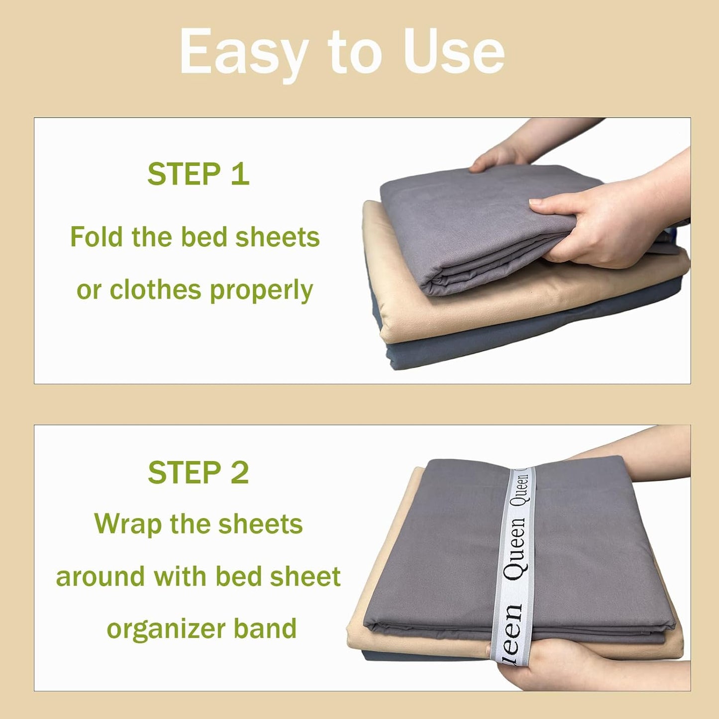 4 Pieces Grey Bed Sheet Organizer Bands, Storage Label Bands for Closet, Bedding Linen Labels (4Pcs Queen)